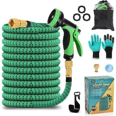 Tuyau d'Arrosage Extensible 30M avec Enrouleur Automatique, Jardin Professionnel Retractable 10 Modes, TPE 2500D Renforcé, Raccord Métal Antifuite, pour Grand Jardin, Lavage Maison & Voiture - 30 m (1/5)