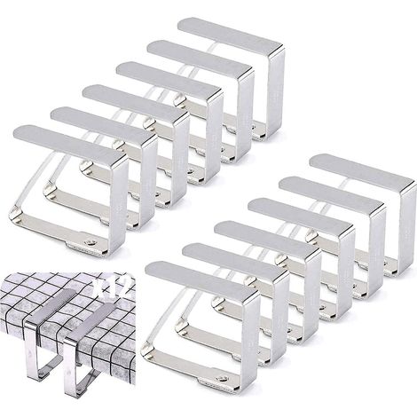 Set mit 12 verstellbaren Tischdeckenklammern aus Edelstahl für Garten- und Küchentische - Stückzahl (1/5)