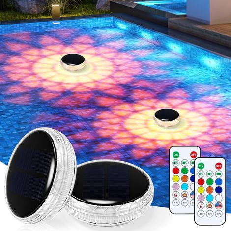 Solarbetriebene schwimmende Poolleuchten, 2-teiliges Set mit Fernbedienung, 9 Farben und 3 RGB-Modi, Timer, Schwimmlampe für Pool, Teich, Spa, Garten und Partys (1/5)