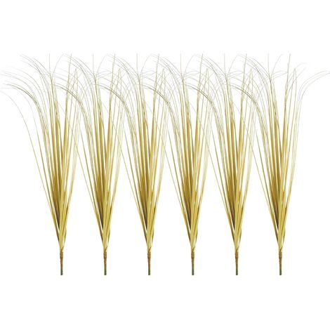 6 Pcs Gazon Artificiel Plantes, 20,5" Plastique Faux Blé Herbe Verdure Arbustes Extérieur Artificiel Arbustes Faux Buissons pour Maison Jardin Façade, Clair Jaune (1/5)