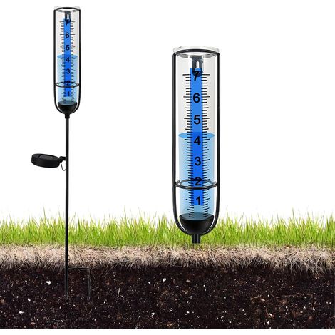Pluviomètre pour extérieur avec éclairage, pluviomètre pour jardin résistant au gel, pluviomètre extérieur en verre, pluviomètre pour pluviomètre, pluviomètre à énergie solaire en verre pour jardin (1/5)