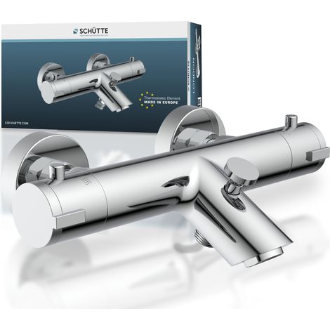 Schütte – Mitigeur thermostatique de baignoire chromé – Entraxe 150 mm – Sécurité anti-brûlure réglable – Fonction Eco-Stop (1/10)