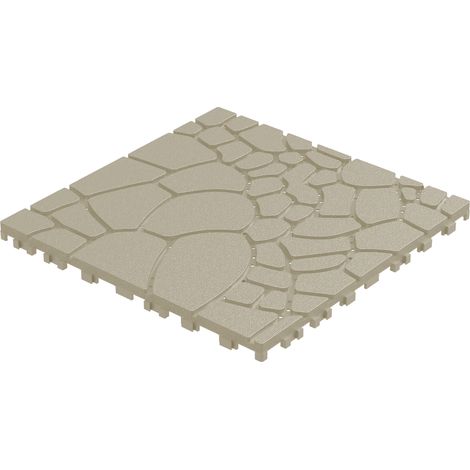 Dalles de terrasse à emboîtement aspect pierre 30 cm, lot de 44 pièces beige pour balcon et jardin (1/5)