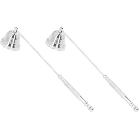 2-teiliger Kerzenlöscher mit langem, glockenförmigem Griff, metallener Kerzenlöscherkappe, Dochtlöscher, silberfarben (1/5)