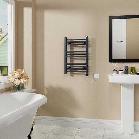 WarmeHaus Electric Curved Bathroom Radiator Anthracite 600x400mm
