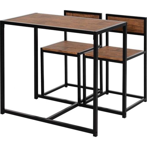 Ensemble repas 2 pièces : table rectangulaire gain de place et 2 chaises, structure en acier, finition naturelle, idéal pour cuisines compactes