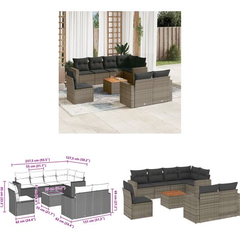 9-tlg. Garten-Sofagarnitur mit Kissen Grau Poly Rattan - Gartensorte - Gartenmöbel Set - Outdoor Möbel - Lounge Garnitur - Rattan Gartenmöbel - Home & Living (1/3)
