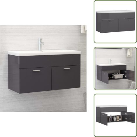 Muebles de baño - vidaXL Mueble con lavabo madera de ingeniería gris brillante - Armario de almacenamiento