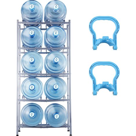 Support de 5 Bouteilles d'Eau 10L, Rack Double Rangée pour 10 Bidons, Gris Argenté, pour Cuisine, Bureau, Salon (1/5)