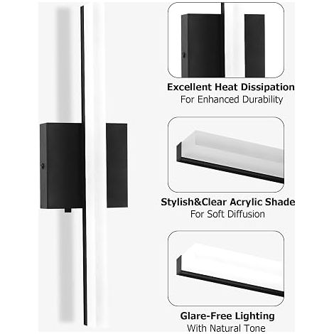 Lampe miroir salle de bain 40 cm, LED 3000-6000 K avec interrupteur de température, lampe murale moderne avec abat-jour acrylique (1/4)