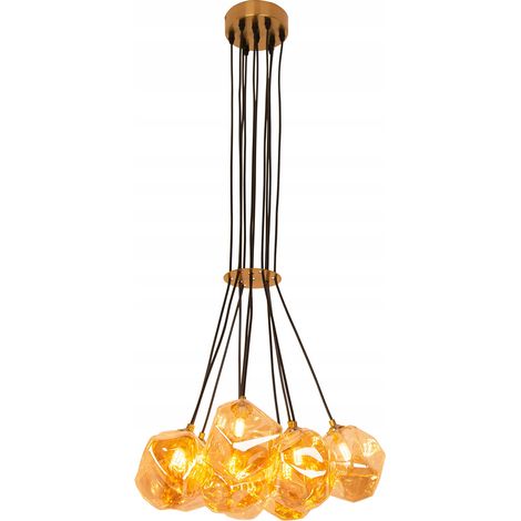 Lustre suspendu doré à 10 boules de verre pour salon et salle à manger (1/3)