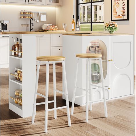 Bar-set 204x39x105 cm en MDF blanc, avec rangement, gain de place pour cuisine FloraGrace (1/5)