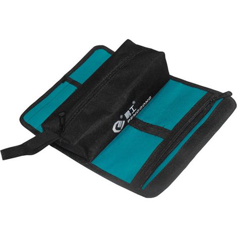 PENGGONG Roll-Up Werkzeugtasche aus 600D Oxford Canvas, Schwarz und Grün, strapazierfähig, mehrere Fächer, großes Fassungsvermögen für Wartungswerkzeuge