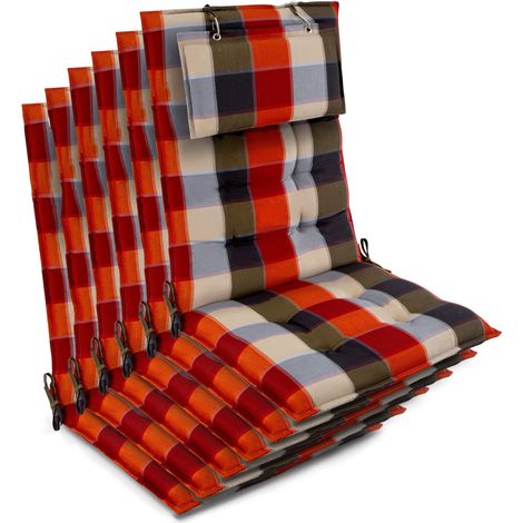 Lot de 6 coussins de chaise Sun-HL 120x50x8cm à carreaux orange-beige (1/5)