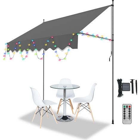 Jiubiaz Tende da esterno a manovella con LED regolabile in altezza, protezione UV 50+ per balcone e terrazza senza fori 250cm Grigio