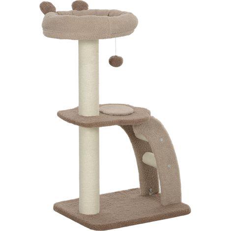 Tour pour chats avec plateformes, nid, balle suspendue, escalier, poteau sisal - Arbre à chat 88 cm Café