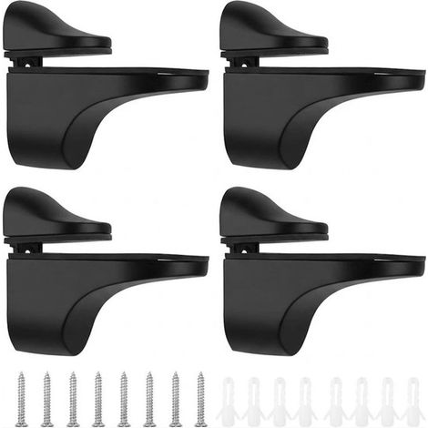 Staffe/supporti per vetro regolabili, adatti a vetri di spessore compreso tra 3 e 20 mm, set da 4 pezzi, da parete, per vetro e legno, kit di montaggio incluso, colore nero. (1/5)