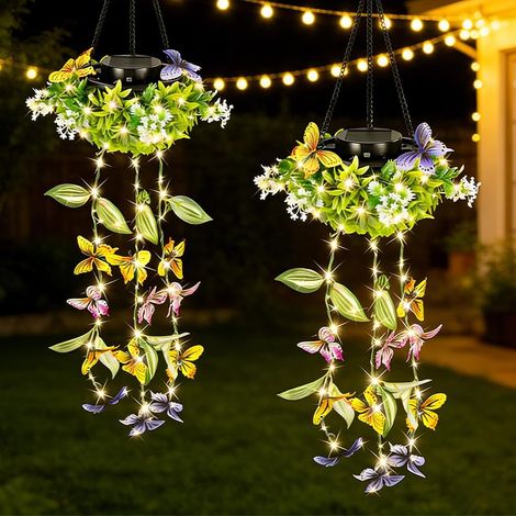 Solar Butterfly Garden Light, 2 Pack Butterfly Solar Lights Outdoor Garden Hanging, Solar Hanging Lights with Butterflies & Flowers, IP65 Waterproof Garden Decorations (1/5)