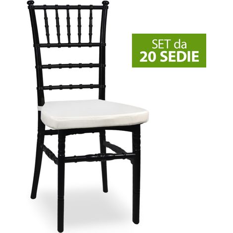 Set da 20 Sedie Chiavarine Plastica nere con cuscino antiscivolo bianco
