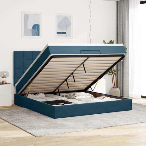 vidaXL Lit coffre avec matelas et LED velours bleu foncé 200x200cm (1/5)