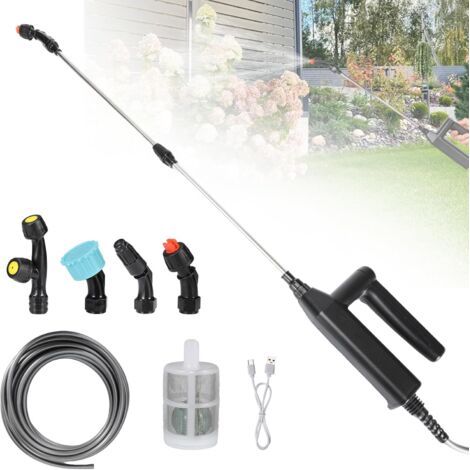 Pulvérisateur de Jardin Électrique sans Fil - 7.4V avec 2 Batteries 2000mAh, 3 Modes, 4 Buses, Tuyau 3/5/8m & Perche Télescopique 60cm, pour Arrosage et Nettoyage Extérieur (3m) (1/5)