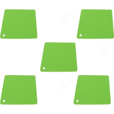 Lot de 5 dessous de plat en silicone résistant à la chaleur et antidérapant, de forme carrée et alvéolée, pour plan de travail de cuisine (vert). (1/5)