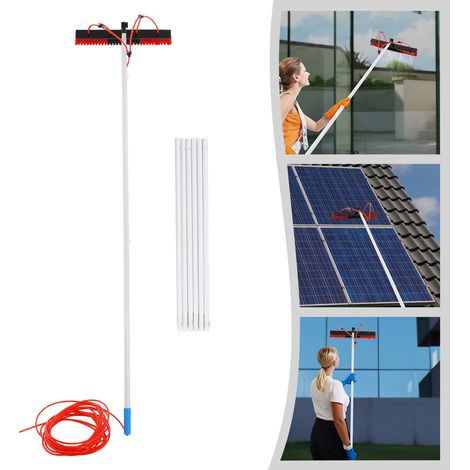 Perche télescopique pour l'eau, nettoyage des installations photovoltaïques, perche télescopique de 1 à 7,4 m avec brosse de 55 cm, brosse de lavage télescopique, nettoyage des modules solaires (1/5)
