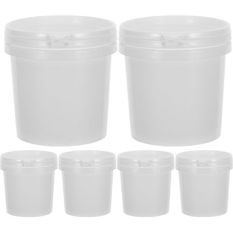Lot de 6 seaux de Peinture en Plastique de 1 L (34 oz) vides avec Couvercle. Récipients réutilisables pour retouches de Peinture, Nettoyage et projets artistiques (1/5)
