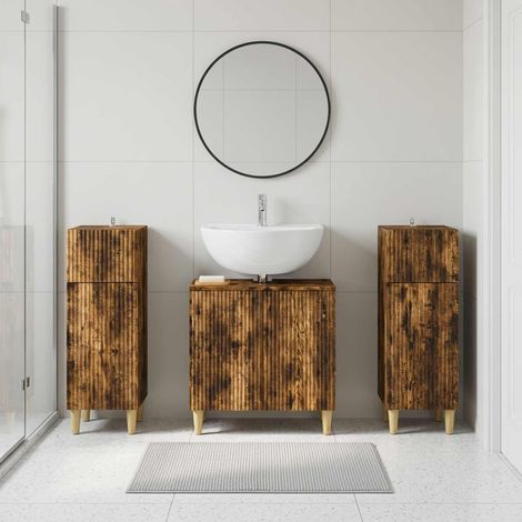 vidaXL 3 Piece Bathroom Cabinet Set ARNHEM Smoked Oak Engineered Wood (1/5)
