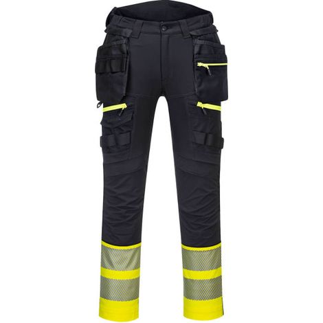 Pantalón Holster DX4 de alta visibilidad, clase 1 elástico 16 bolsillos, amarillo/negro DX445 32 pulgadas (talla 40) Amarillo / Negro