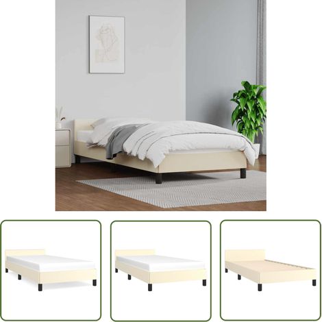 The Living Store Cadre de lit avec tête de lit sans matelas crème 90x200 cm - Cadre De Lit - Lit Double - Literie - Meuble Chambre - Tête De Lit (1/5)