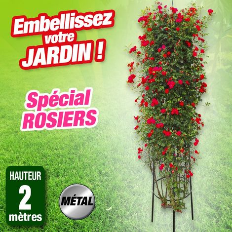 Tuteur pour rosier et plantes grimpantes en métal vert – Hauteur 2 mètres – Diamètre 44 cm – Tube 16mm x 0.45mm – Outiror