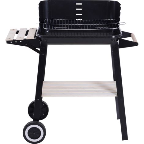 Holzkohlegrill mit verstellbarem Grillrost, Ablagen und Rollen, 83 x 37 x 87 cm, schwarz