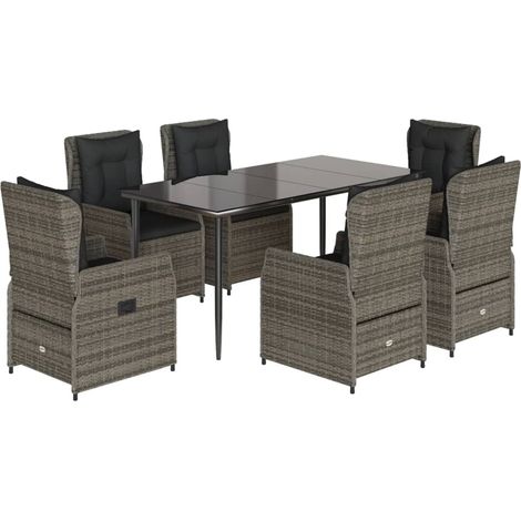 Maison Exclusive - 7-tlg. Garten-Essgruppe mit Kissen Grau Poly R