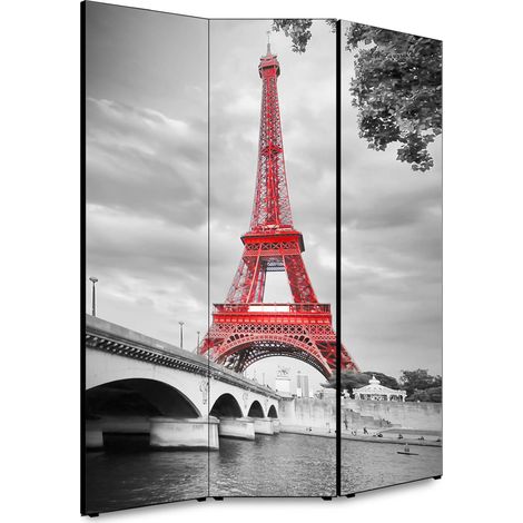 Lupia - Separe' per interni, Divisorio 135,6 x H 176 x P 3,1 cm EIFFEL ROUGE paravento 3 Ante in legno con Tele stampate fronte retro Soggetto unico (1/4)