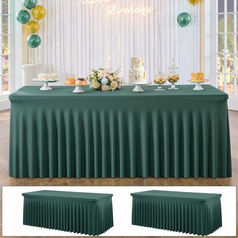 Lot de 2 nappes,jupe de table,en élasthanne,vert chasseur,pour table rectangulaire de 1,8 m,mariage,fête (1/5)