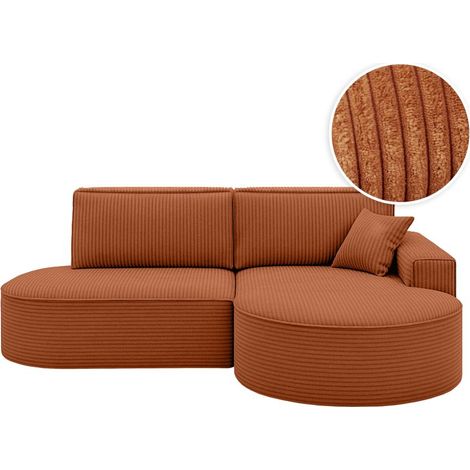 Canapé d'angle droit convertible 4 places MARLO en velours cotelé - Terracotta