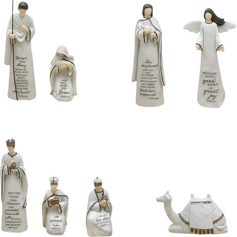 Figurines de la Nativité de Noël, scène de la Nativité Stable en résine, décorations à Collectionner de la Sainte Famille, Sculptures de scène d ' Ornement de Table de Noël (1/5)