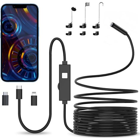 Endoskopkamera mit Licht, 1080P HD Endoskop-Kamera Handy mit Licht Wasserdichtes Ip67 Kein WLAN Erforderlich Inspektionskamera Kanal-kamera Handy mit 8 LED Licht für Android & iOS, Tablet (16.4 ft/5m) (1/5)