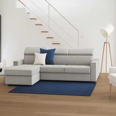 Talamo Italia Sofá fijo Eliana, Sofá de esquina, 100% Made in Italy, Sofá de salón con chaise longue, en tela acolchada - Península contenedor izquierda, con reposabrazos delgados, Cm 280x95h85, Gris, (1/5)