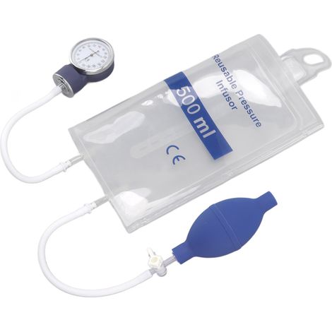 Poche de perfusion sous pression de 500 ml, poche de perfusion transparente avec manomètre métallique pour premiers secours (1/5)