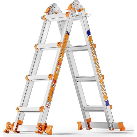Échelle multifonction 4 marches 4,27m aluminium, avec stabilisateurs et roues, 150kg (1/5)
