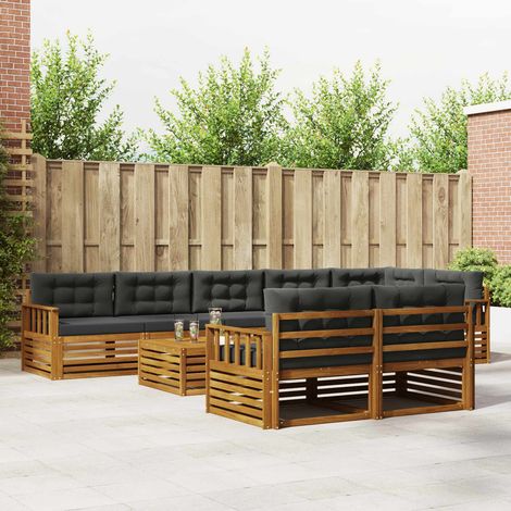 Outdoor-Sofagarnitur mit Kissen 9 pcs Natur und Anthrazit