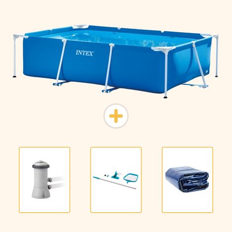 Intex – Piscine tubulaire rectangulaire 300x200x75 cm – 4 personnes – PVC renforcé – Installation rapide en 30 minutes – Pompe à filtre 2271 l/h