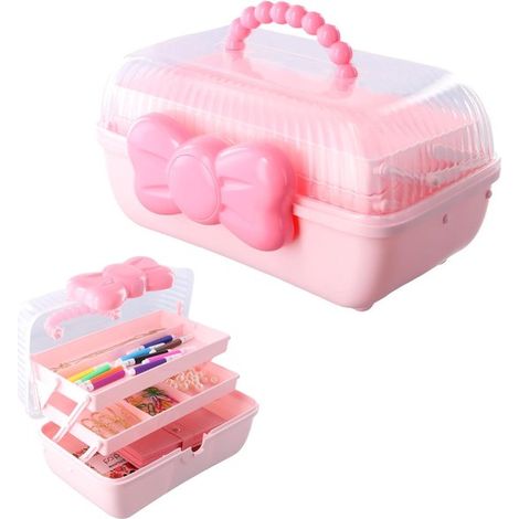 Caja de almacenamiento multifuncional，3 capas，Organizador de accesorios para el cabello，Costurero de plástico con compartimentos (1/5)