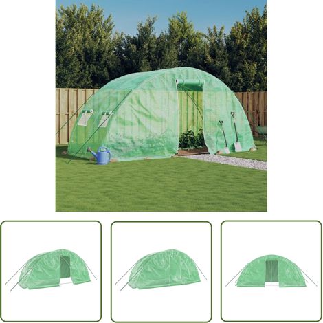The Living Store Serre avec cadre en acier vert 10 m² 5x2x2,3 m - Serre De Jardin - Serre Verte - Abri Jardin - Tunnel De Jardin - Protection Plantes (1/5)