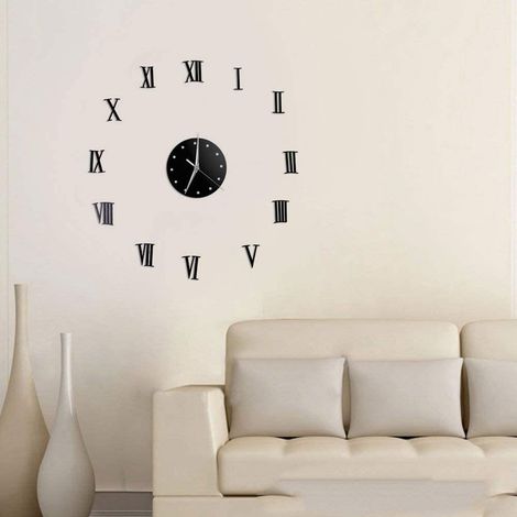 Orologio da Parete Adesivo Sticker componibile Tridimensionale 3D Nero Decorazione murales Numeri Romani M12M1B (1/2)