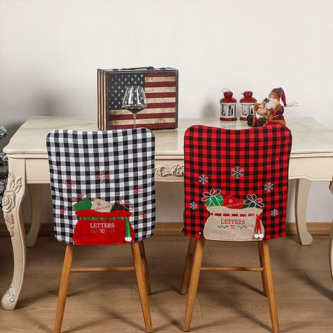 2er-Set Weihnachtsstuhlrückenbezüge, schwarz-weiß kariert, weicher, dekorativer Vliesstoff-Stuhlrückenbezug für Esszimmer und Küche (1/5)