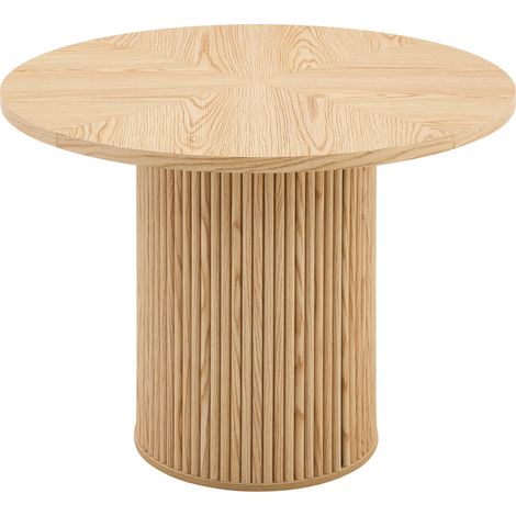 Mesa de comedor redonda de MDF 100 cm con base cilíndrica y metal, color madera natural (1/5)