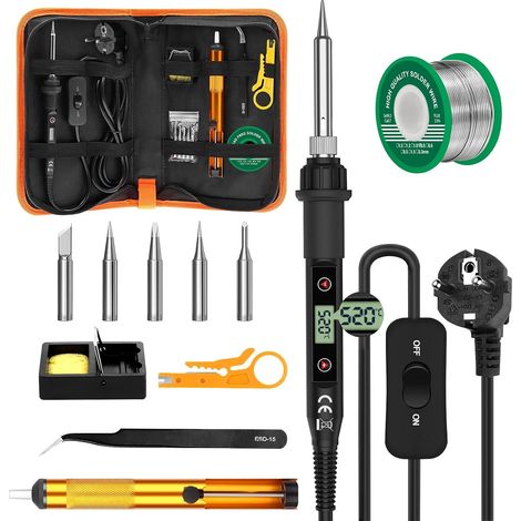 Lötkolben Set 80W LCD Temperatur Einstellbar 180520°C Lötkolben mit Schalter, 15 Sek. Schnelles Aufheizen, 50g Bleifreier Lötdraht, 5 Lötspitzen, Entlötpumpe, Lötkolbenständer, Pinzette, Lötset (1/5)